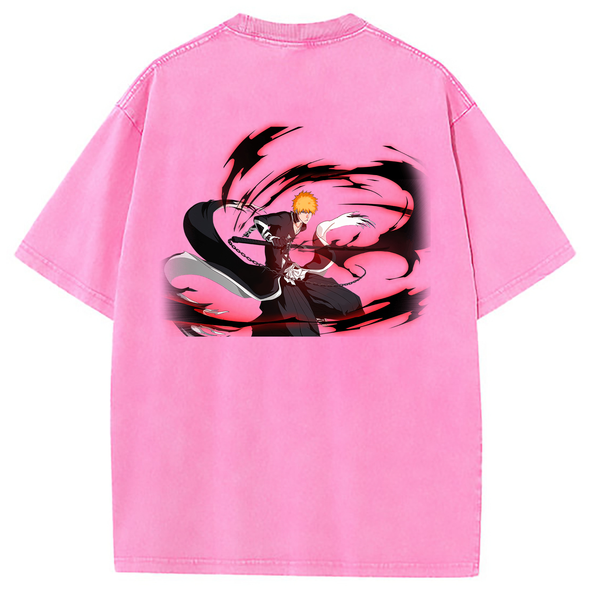 （画像用） ブリーチ 黒崎一護（くろさき いちご）BLEACH Kurosaki Ichigo 綿100% ヴィンテージ風 半袖Tシャツ（背面プリント）